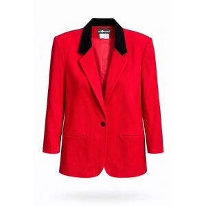 Sag Harbor Red Blazer with Black Collar | 1980s 1990s oversized Structured